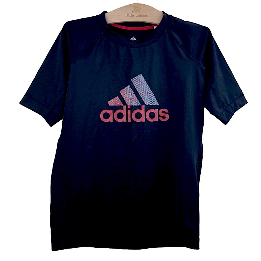 Adidas ClimaLite Short Sleeve Black Logo Performance Tee Graphic Training S 9-10